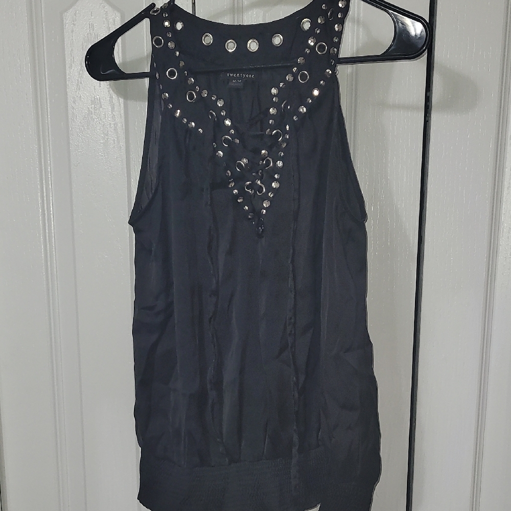 INC International Concepts Black Grommet Tank Top